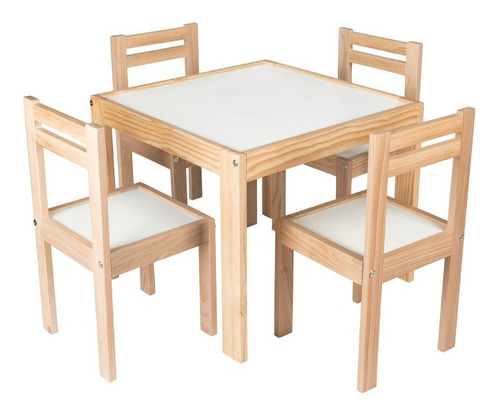 Comedor Infantil De Madera - 4 Sillas Y 1 Mesa | Marca Duduk