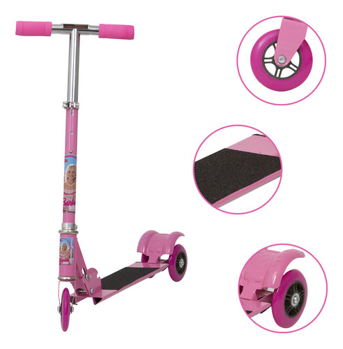 Patinete Iantil 3 Rodas Barbie Feminino Rosa 24hrs