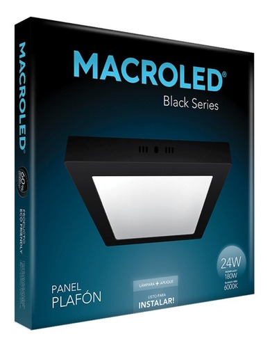 Plafon Led Cuadrado 24w Marco Negro 30cm Macroled Frio Cal