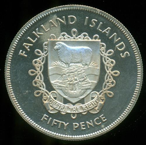 Malvinas Falkland Islands Moneda De Plata 50 Peniques 1977