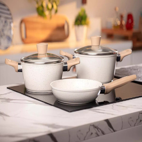 Conjunto Panelas Antiaderente Mta Ceramic Flon Carmela 3 Pçs