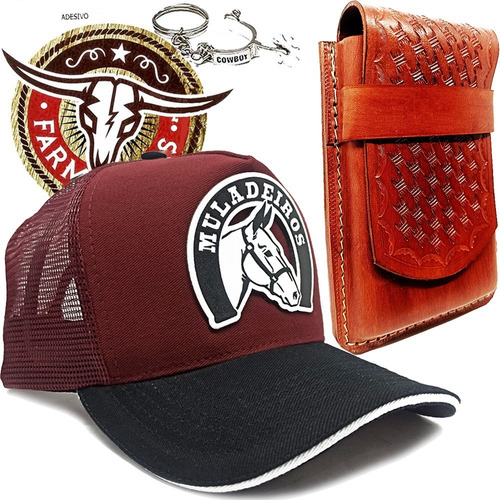 Kit Muladeiro Bone Cowboy Capinha Celular + Chaveiro Adesivo