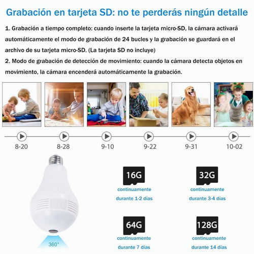 Imagen 10 de 10 de Camara Wifi 360º Bombilla Visión Nocturna 1080p