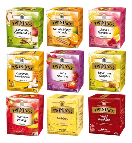 Chá Twinings Kit 9 Caixas 10 Un 90 Sachês