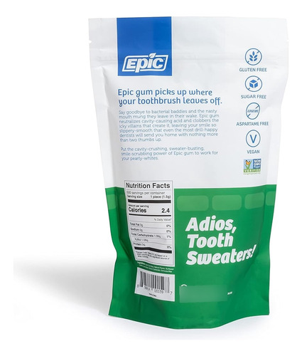 Epic Gum Chicle Sin Aspartame Sabor Hierbabuena 500 Piezas