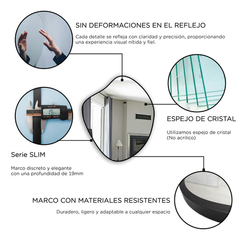 Espejo Con Marco Negro Deforme Decorativo Moderno Asimétrico