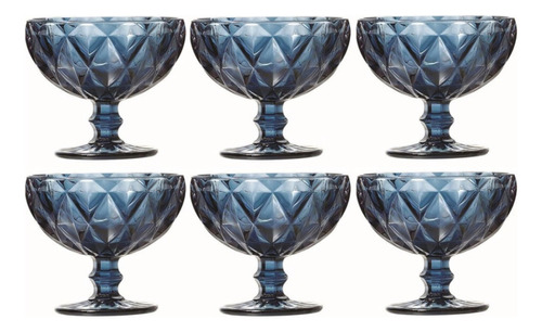 Jogo 6 Taças Vidro Sobremesa Sorvete 310ml Diamante Diamond Cor Azul