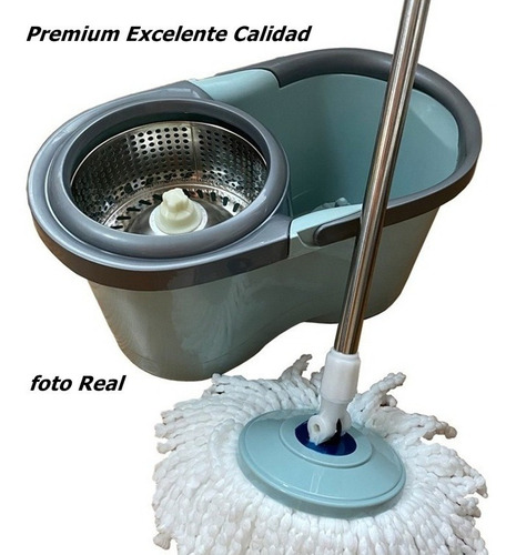 Imagen 3 de 4 de Balde Lampazo Spin Mop Centrifuga Acero 2 Mopas Palo Largo