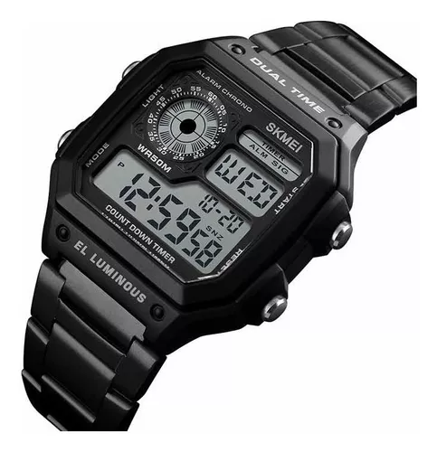 Fabi Store • Reloj deportivo digital SKMEI 1335 para hombres cuadrado  correa acero inoxidable