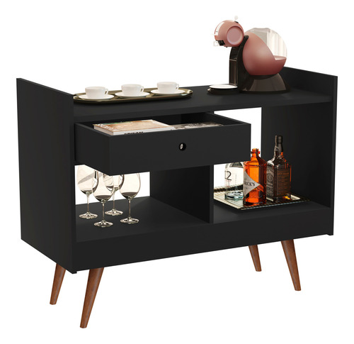 Moveis Gabinete De Bar Con Cajón Corredizo Y Patas De Madera Color Negro