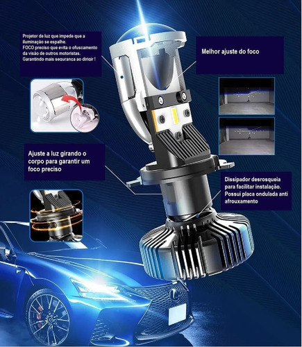 Imagem 7 de 7 de Par Kit Conversao Led Eliptico H4 6500k 12v 36w 5200lm Carro