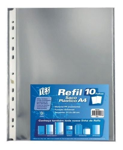 Imagem 1 de 2 de Refil Saco Plástico 10 Unidades A4 - Transparente - Yes