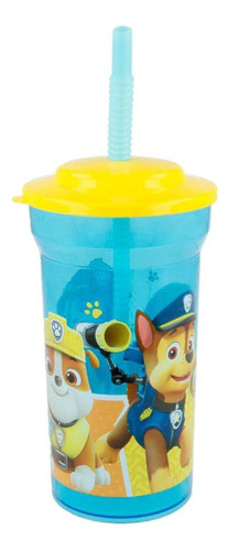 Vaso Con Tapa Y Popote De Paw Patrol Comic 460 Ml Color Azul