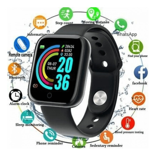 Imagen 6 de 8 de Smartwatch Smart Bracelet D20 1 1.3" con red móvil caja de plástico negra, malla negra de silicona y bisel negro de acrílico y plástico