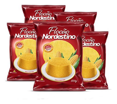 5 Pacotes De Farinha De Milho Flocão Cuscuz Nordestino 500g