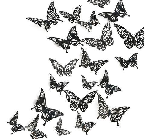 Atb-foger 36 Piezas Mariposas Huecas Negras 3d Decoración De