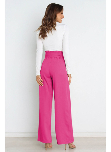 T Pantalón Mujer Elegante Wide Leg Tiro Alto Con Cinturón