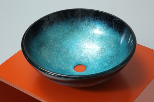 Bacha Apoyo Baño 30 Cm Vidrio Color Craquele Azul
