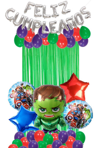 Decoración Globos Feliz Cumpleaños Hulk Avengers Fiesta