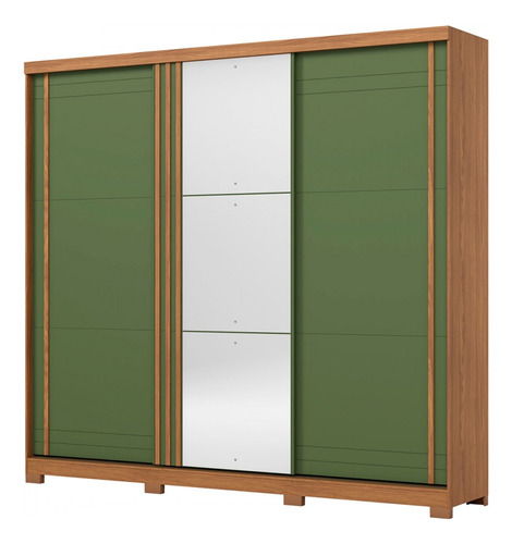 Guarda-roupa Casal Fazano 3 Portas 6 Gavetas Com Espelho Cor Verde