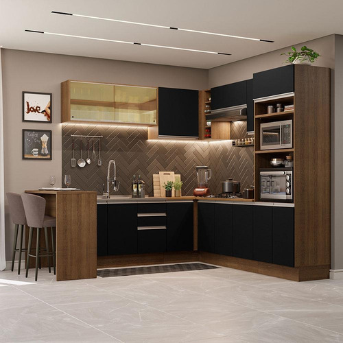 Cozinha Completa Cant Madesa Glamy 504001 Armário Bancada Rp Cor Rustic/Preto