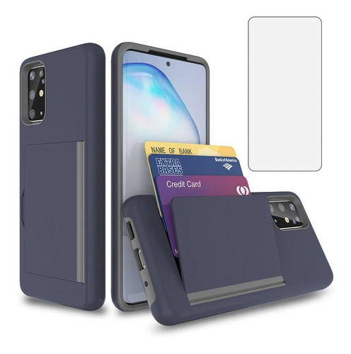 Funda Para Galaxy A51 5g C/guarda Tarjetas + Vidrio Azul Nav