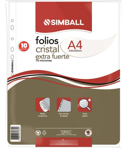 Folio Simball Cristal A4 Extra Fuerte X 10 Und 70 Micrones