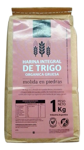 Harina Integral Orgánica De Trigo Gruesa El Paraíso 3 X 1 Kg