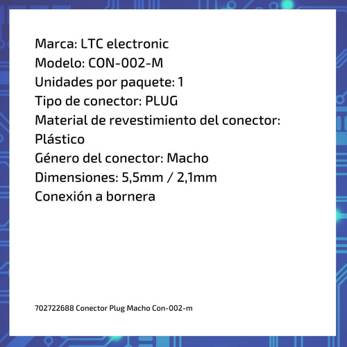 Imagen 5 de 9 de Conector Plug Macho Con-002-m