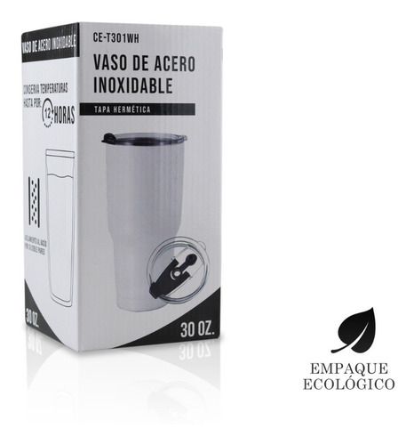 Imagen 10 de 10 de Vaso Termo Acero Inoxidable P/cafe 30oz Térmico Frío Calient Color Blanco
