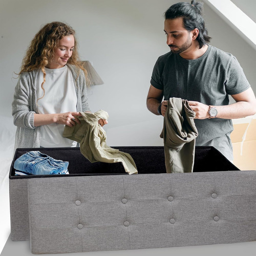 Banco Otomano Plegable De 110 Cm, Reposapiés Con Almacenamie