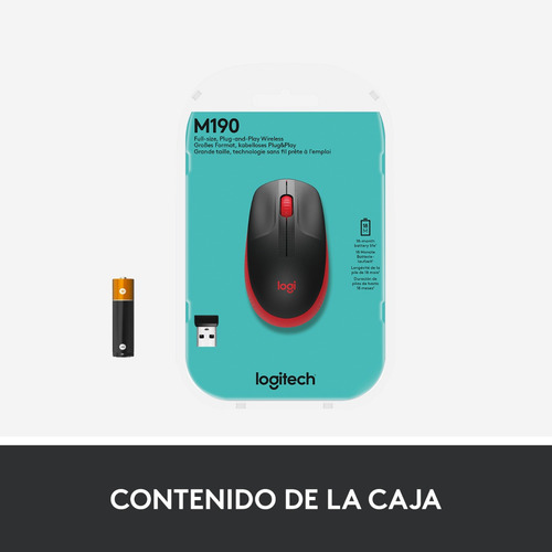 Imagen 9 de 9 de Mouse Inalambrico Logitech M190 Rojo Full Size