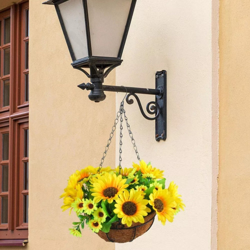Maceta Colgante Con Flores Artificiales En Cesta