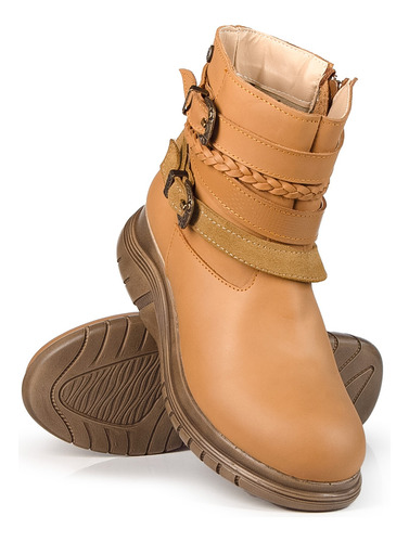 Botas Borcegos Mujer Cuero Citadina Pulseras Plataforma