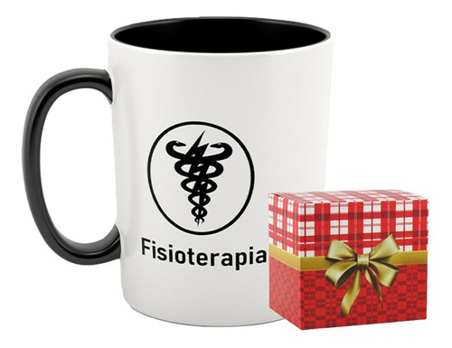 Caneca Fisioterapia Alça Preta 325ml Personalizada + Caixa