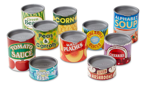 Melissa & Doug ¡juguemos De Casita! Juego De Alimentos Enlatados, Juego De Imitación, Tapas Abatibles, Construcción De Cartón Resistente (10 Latas)