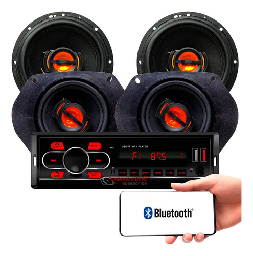 Kit Som Carro Radio Mp3 Bluetooth Usb + Falante 6 E 5x7 