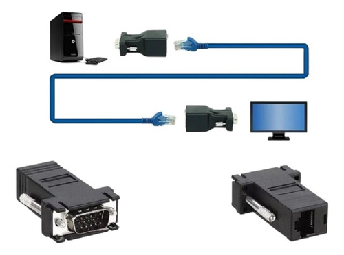 Adaptador Extensión Vga X Cable Red Utp 25m. Rj45 X2 Unidad