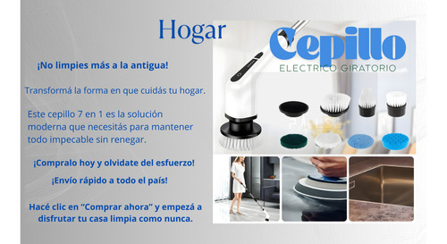 Cepillo Eléctrico 7 En 1 Limpieza Rápida Sin Esfuerzo Hogar Blanco