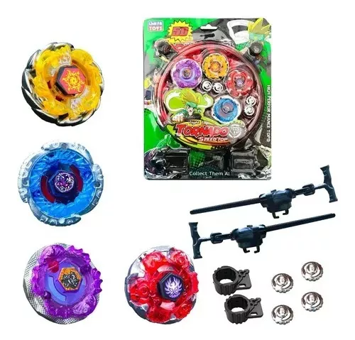 Kit Beyblade Metal 5D Brinquedo 4 Peões Led Toys - Speed Top