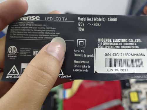 Fuente Hisense 43 Pulgadas Modelo 43h6d (Usado)