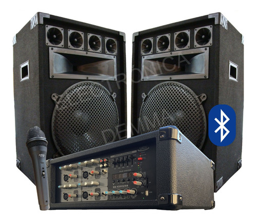 Combo Consola Potenciada Bt + 2 Bafles 15´´ 500w +mic+cables