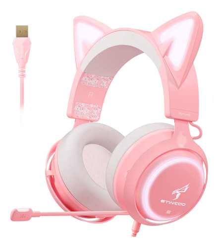 Easars - Audfonos Para Juegos Color Rosa, Auriculares Usb Co