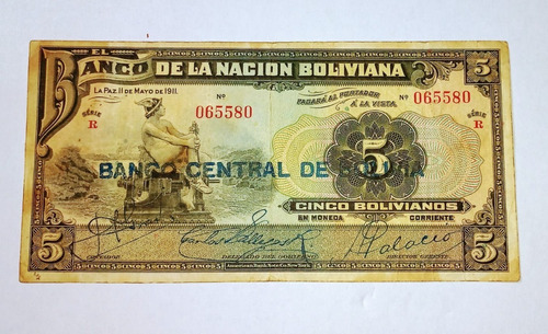 Billete De 5 Bolivianos Bolivia -1911 (14) P.73- V.f.