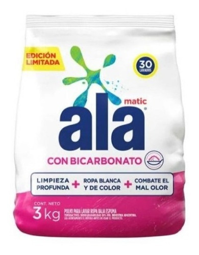 Jabon En Polvo Matic Con Bicarbonato Ala Paquete 3 Kg