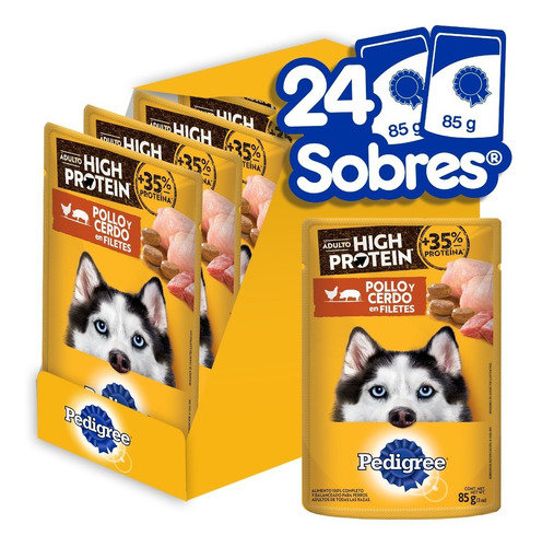 Alimento Pedigree High Protein para perro adulto caja con 24 sobres 2.04 kg