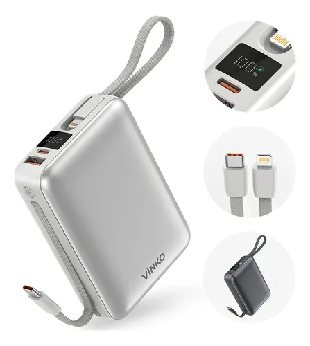 Vinko Power Bank 20000mah Turbo 22,5w Com 2 Cabos E Tela V10
