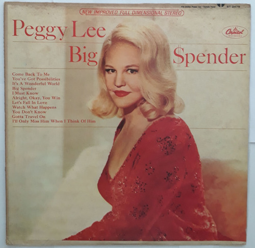 Lp Vinil (vg/) Peggy Lee Big Spender Ed Us 1966 St-2475