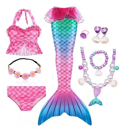 Kit De Cola De Sirena Con Bikini Sin Monoaleta Para Niños