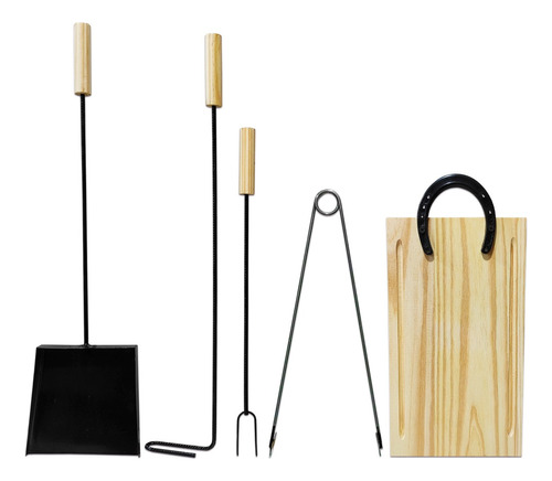 Juego Asador Kit Asado Set Parrillero X5 Pala Atizado Tabla 